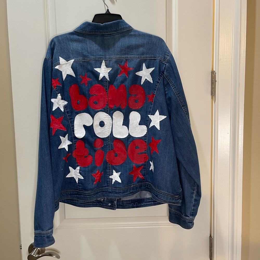 Alabama Crimson Tide Hand Painted Jean Jacket Size 2X